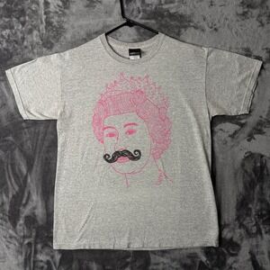 Super Superficial Queen Elizabeth Mustache Shirt Mens Medium Gray Graphic Tee